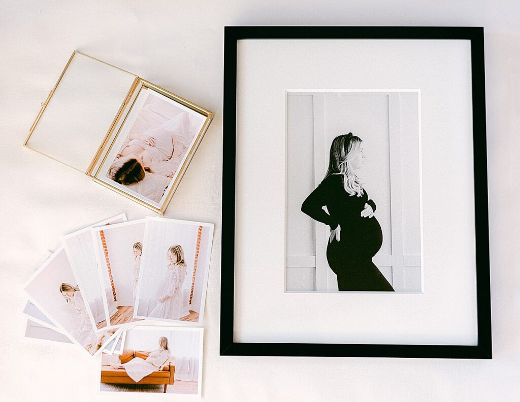framed black and white photo of maternity photoshoot designed by scottsdale az photographer