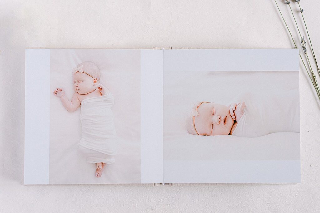 open heirloom album featuring newborn photos by scottsdale az photographer