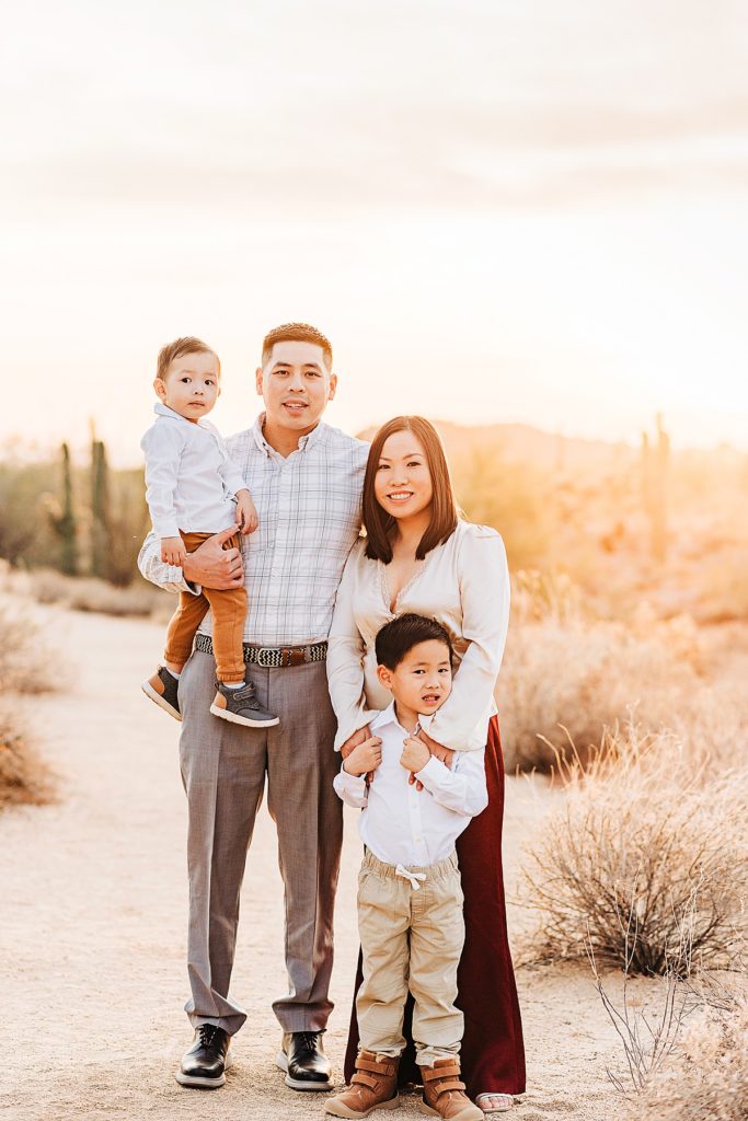 golden hour desert family photos by Jasmyn Coleman, family photographer in gilbert az