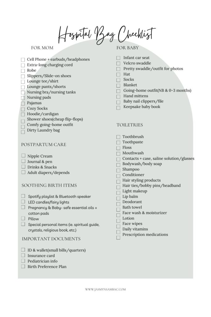 Hospital bag checklist for mum and baby + printables