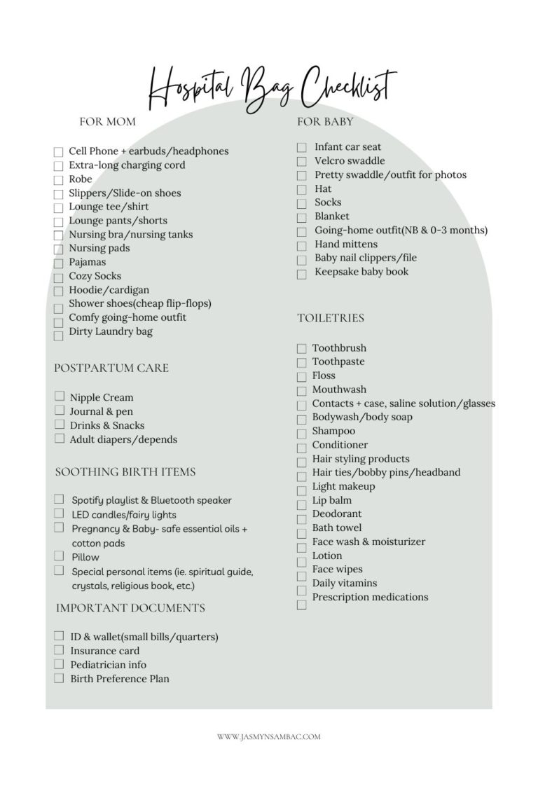 Printable Hospital Bag Checklist | Jasmyn Sambac Photography